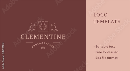 Wedding photographer business card template line art logo vector illustration photo video camera