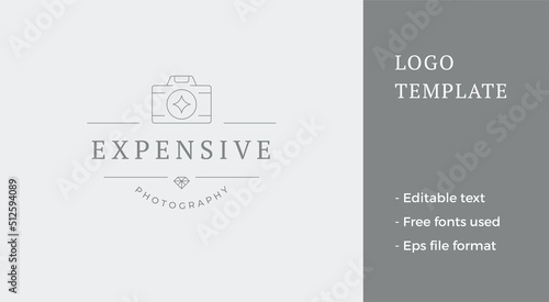Premium photographer school courses business card design with diamond gem line art logo vector