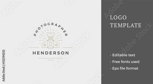 Top view retro photo camera shooting multimedia content with illuminated glare line logo vector