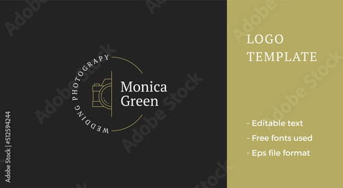 Photography studio fashion logo half vintage camera circle place for text line vector illustration