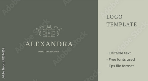 Minimalist premium feminine beauty blog emblem monochrome line art logo vector illustration