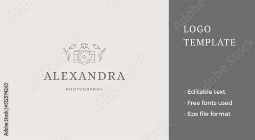 Minimalist premium feminine beauty blog emblem monochrome line art logo vector illustration