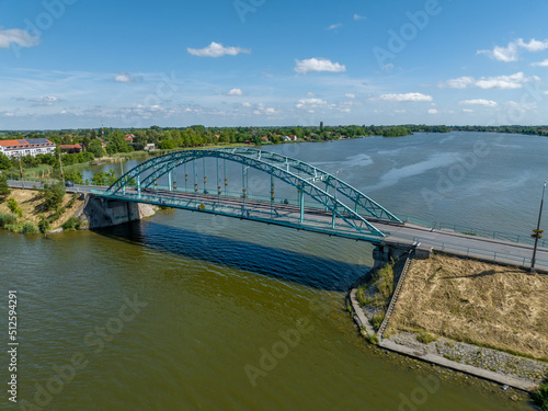 Hungary - Rackeve (Ráckeve) bridge at sunny time from drone view