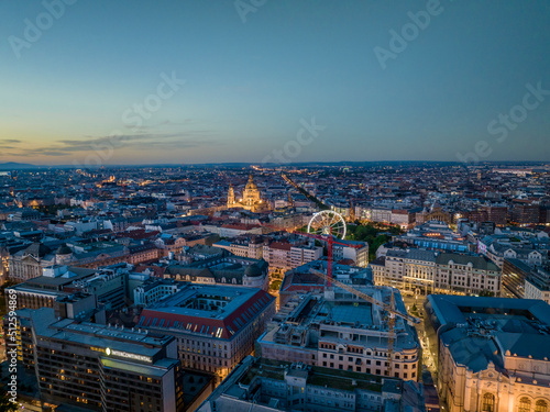 Hungary - Budapest at night from drone view