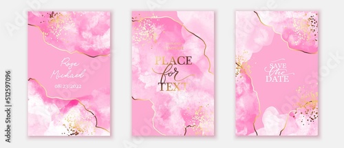 Elegant marble, stone  texture. Watercolor, ink vector background collection with white,  pink for cover, invitation template, wedding card, menu design. 