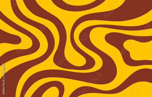 Abstract horizontal background with colorful waves in yellow and brown colors. Trendy vector illustration in style retro 60s, 70s.