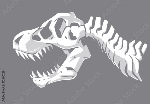 Tyrannosaurus Rex Dinosaur Skull, White Bone Shadowed Illustration