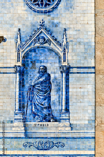 detail of the facade covered with azulejos of the church Santa Marinha in Cortegaca, Ovar district, Portugal photo