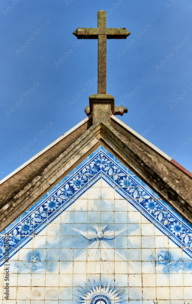 azulejos on the chapel of the cemetery near the church Santa Marinha in Cortegaca, Ovar district, Portugal azulejos on the chapel of the cemetery near the church Santa Marinha in Cortegaca, Ovar district, Portugal