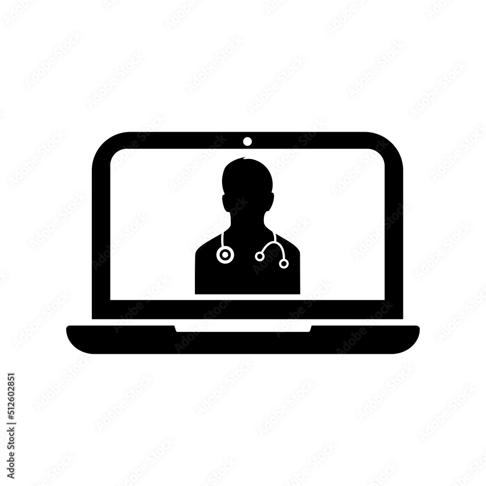 Telemedicine icon, video call icon, doctor and patient icon blue version Telemedicine icon, video call icon, doctor and patient icon blue version