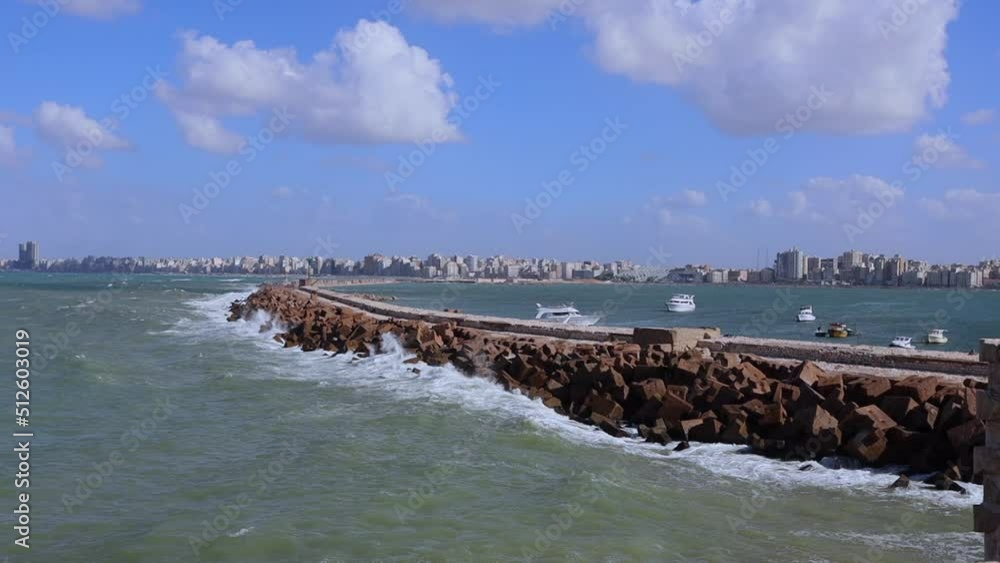 Panorama of Alexandria with boats, Egypt Panorama of Alexandria with boats, Egypt