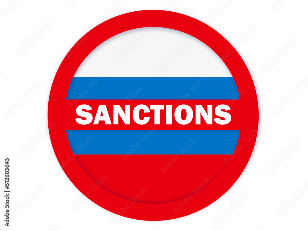 Russian sanctions and stop, sign warning, political forbidden pressure. Vector