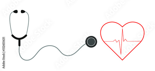 Statoscope icon isolated on white background. Red heart and electrocardiogram waves. Medical icons. Design for posters, banners, web