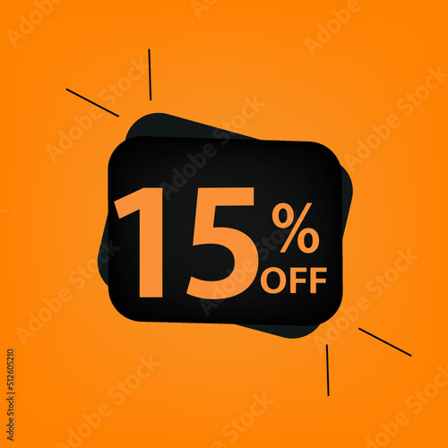 15 percent off. Orange banner with floating rectangle for promotions and offers
