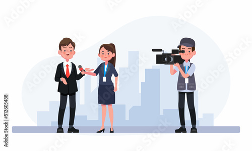 Journalists of news channels and radio. Vector illustration in a flat style