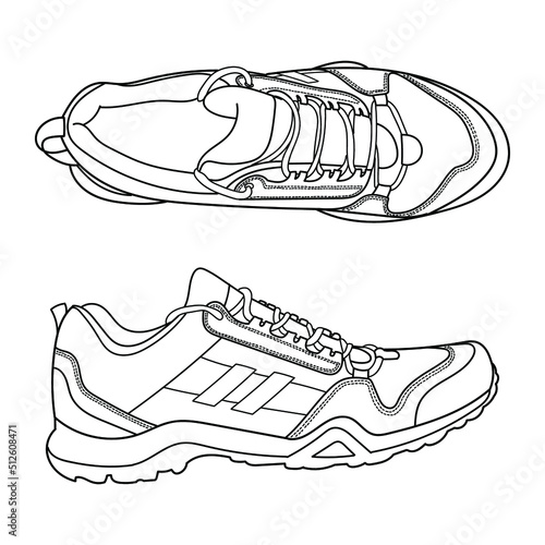 Hand drawn sneakers, gym shoes. Doodle vector illustration.