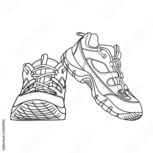 Hand drawn sneakers, gym shoes. Doodle vector illustration.