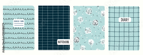 Set of cover page templates with dandelions. Based on seamless patterns. Headers isolated and replaceable. Perfect for school notebooks, diaries