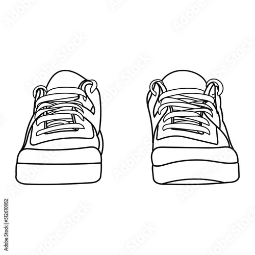 Hand drawn vintage sneakers, gym shoes. Doodle vector illustration