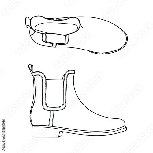 Rubber boots hand drawn vector illustration. Autumn waterproof wellington shoes. Classic rain proof boots. Sketch design element isolated on white. Galoshes, gumboots ink pen freehand drawing
