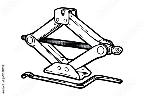  Scissor jack Car - vector illustration - Out line