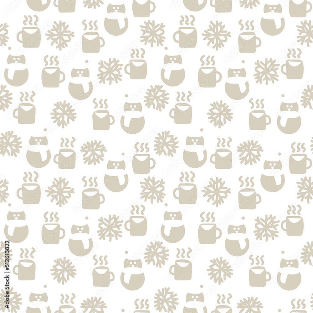 Coffee cups and snowmen seamless pattern design Coffee cups and snowmen seamless pattern design
