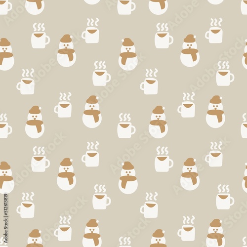 Fototapeta Naklejka Na Ścianę i Meble -  Coffee cups and snowmen seamless pattern design