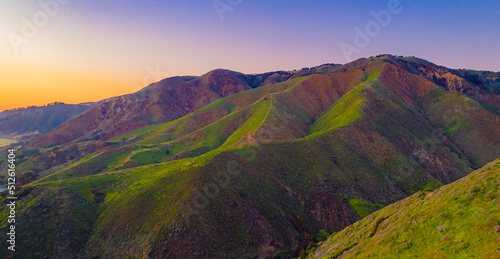 Big Sur colored hills at dusk