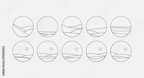 Set of Boho Landscape Logos in Trendy Minimal Liner Style
