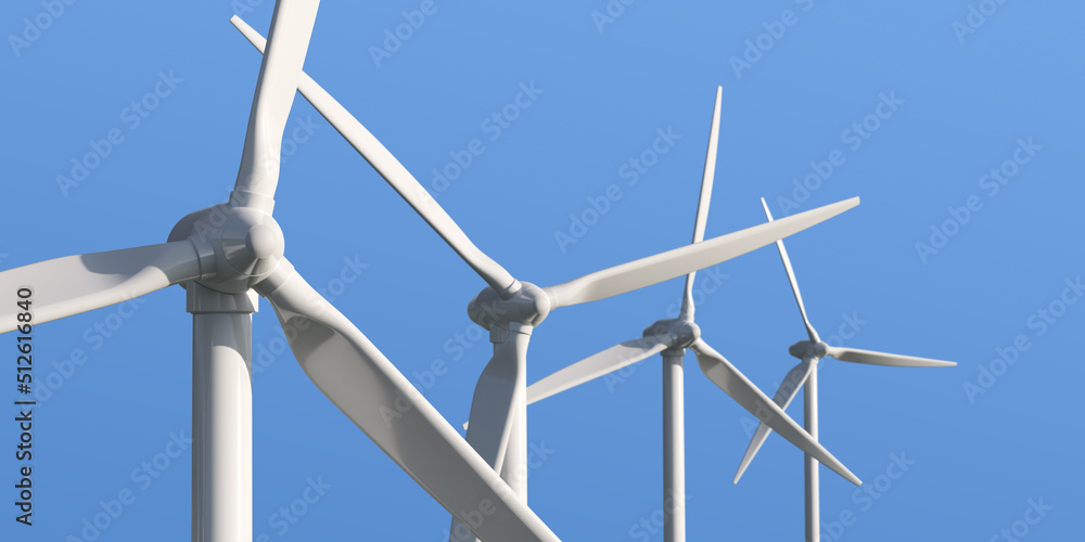 Wind Turbine on blue sky background. 3D rendering Wind Turbine on blue sky background. 3D rendering