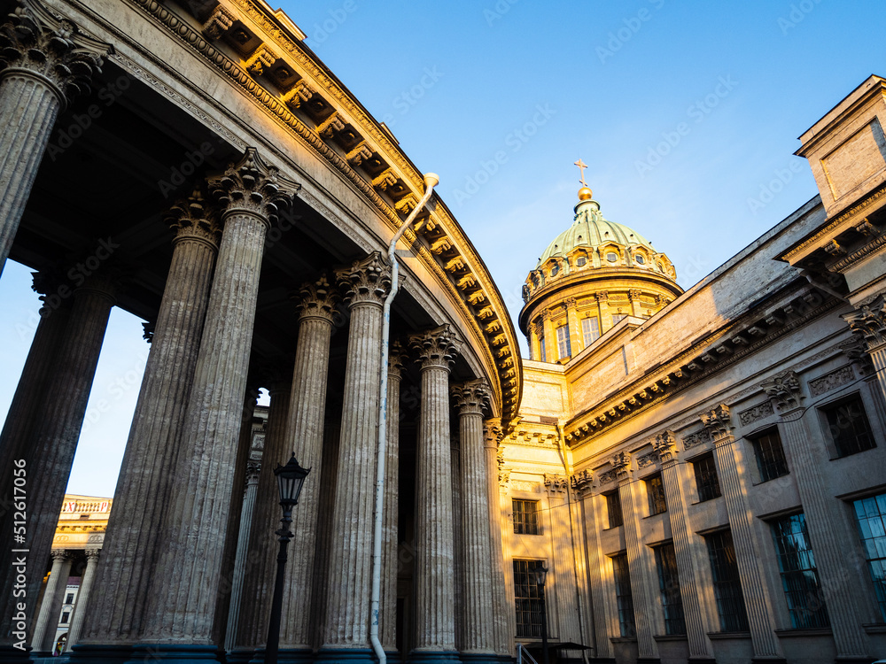 Kazan Cathedral lit by sun in St Petersburg