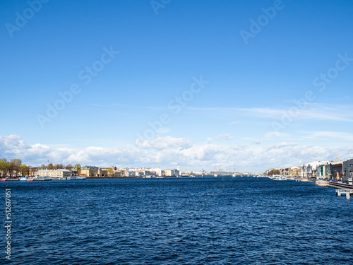 blue sky over Great Neva river in St Petersburg