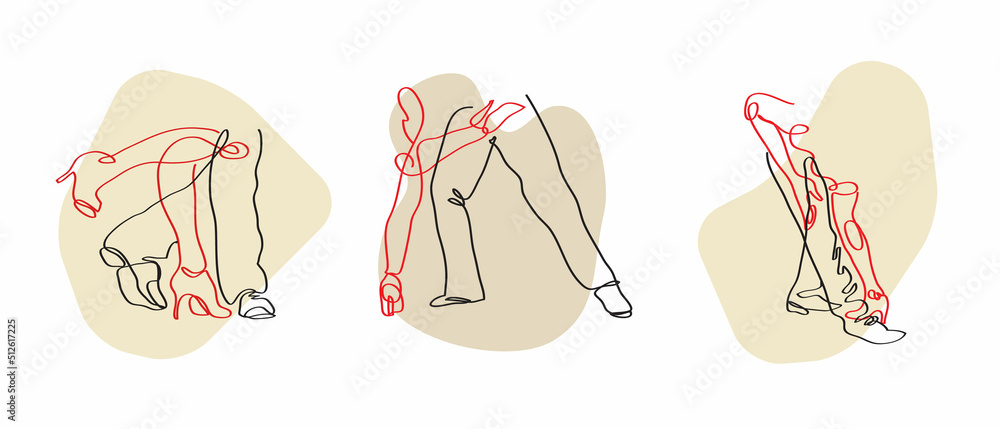Abstract linear tango dance pose. dancing tango legs, lineart vector, minimalism, dance lovers. Hand drawn vector illustration. - obrazy, fototapety, plakaty 