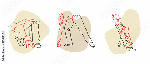 Abstract linear tango dance pose. dancing tango legs, lineart vector, minimalism, dance lovers. Hand drawn vector illustration.