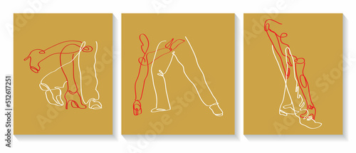 Abstract linear tango dance pose. dancing tango legs, lineart vector, minimalism, dance lovers. Hand drawn vector illustration.
