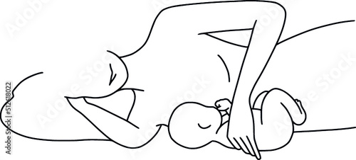 Mom and newborn line art. Women with baby. Female line drawing. Mother and baby silhouettes. Breastfeeding art. Vector illustration