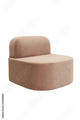 unusual modern pink padded stool upholstered with fabric on white background