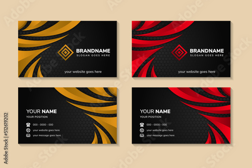 Collection of Corporate business card template with red and black details. Black And Gold Curved identity Card
