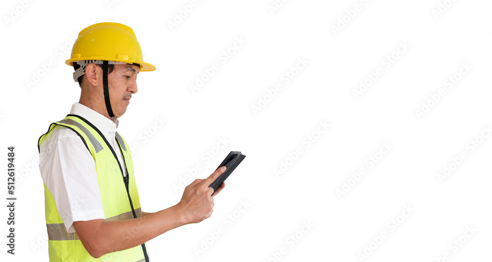 portrait of a worker, young asian civil engineer helmet hard hat standing showing thumbs up on isolated white background. Mechanic service concept portrait of a worker, young asian civil engineer helmet hard hat standing showing thumbs up on isolated white background. Mechanic service concept