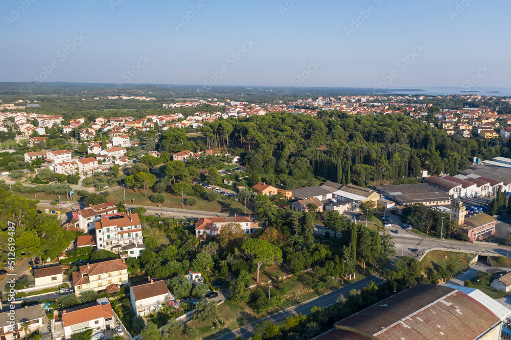 aerial view of the Rovinj with nature surrounding it in Croatia in summer