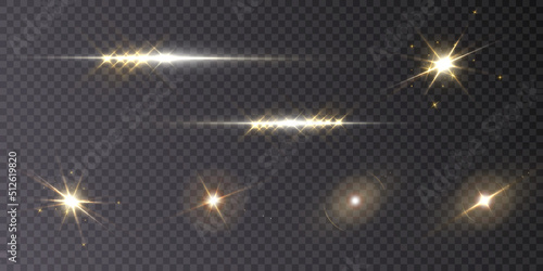 Light gold star png. Light sunshine. Light burst of bright light effect png. Vector 10 eps