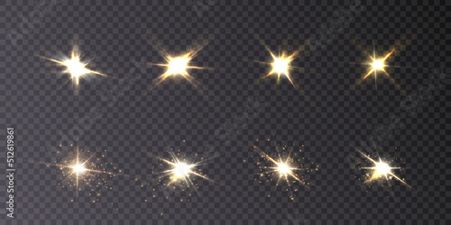 Light gold star png. Light sunshine. Light burst of bright light effect png. Vector 10 eps