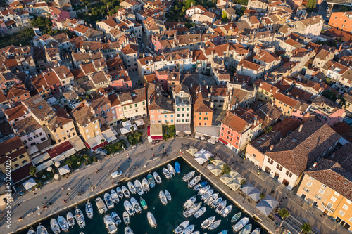 Aerial  top view of the old port of Rovinj in summer, Croatia © TambolyPhotodesign