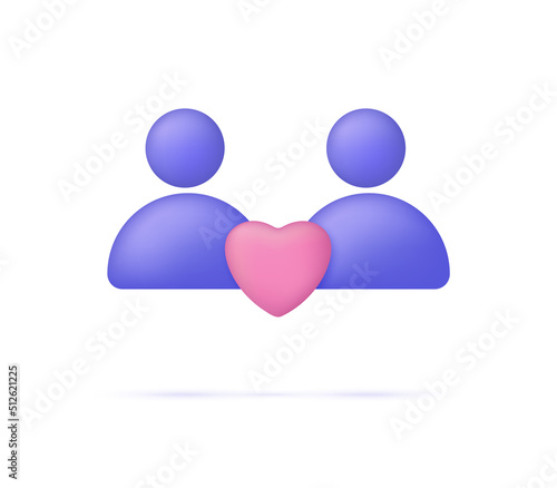 3D people with heart isolated on white background. Symbol of love. Social media, teamwork concept. Fall in love, make relationship concept.