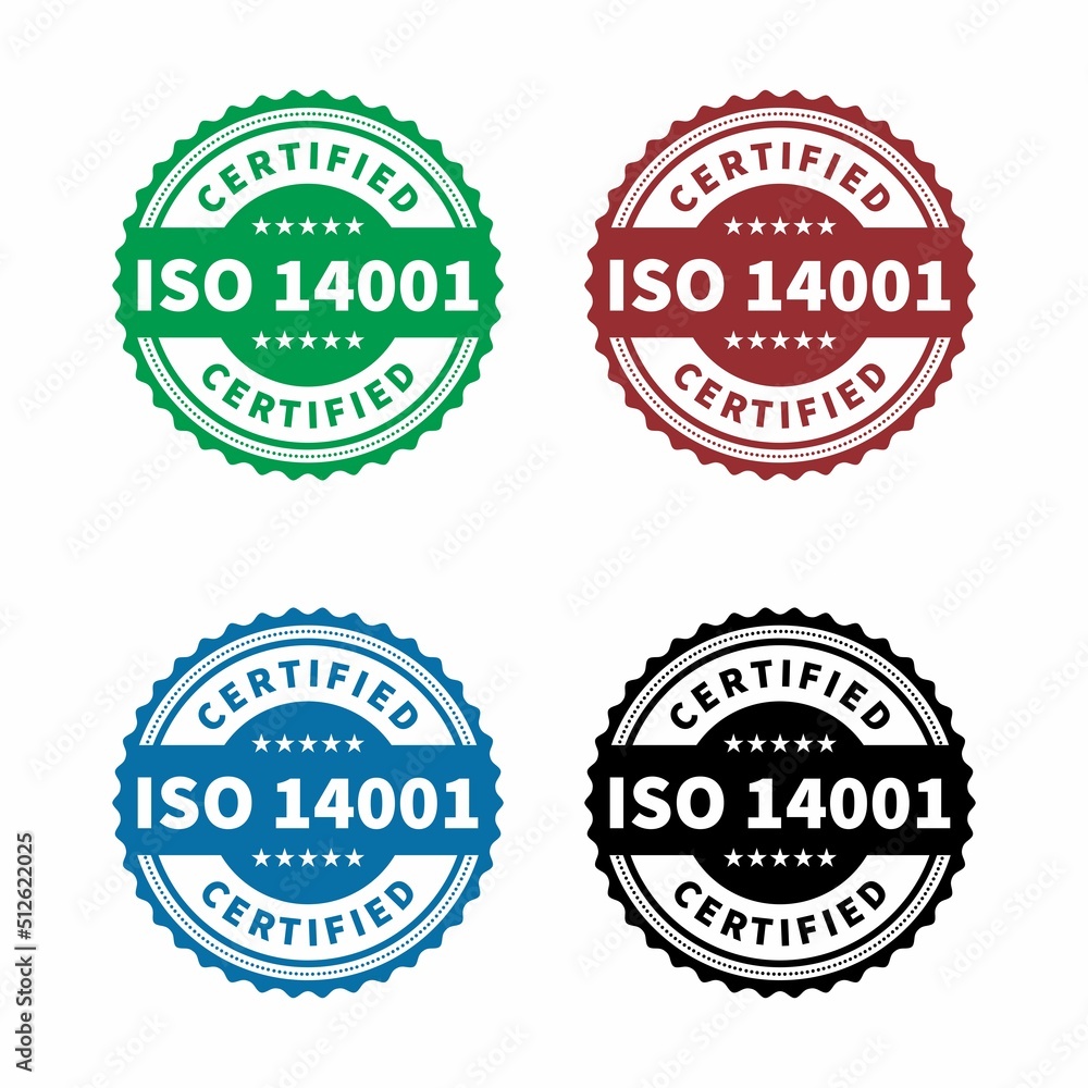 ISO 14001 Certified badge, icon. Certification stamp. Flat design vector. Vector stock illustration