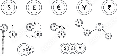 currency symbols icon set. banking finance currency exchange forex editable stroke 