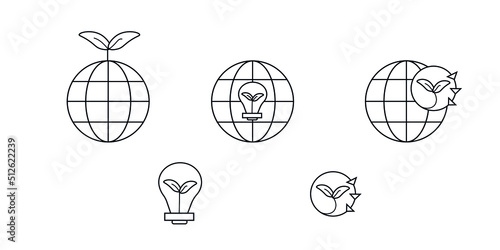 set of linear vectors of renewable energy sustainability ecology icons