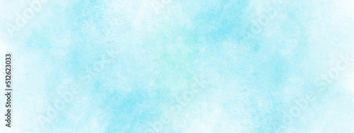 Beautiful and shinny cloudy blue watercolor background, sky blue shades light green paper texture, beautiful blue or green background with white clouds.