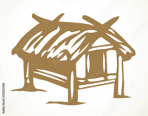 Old wooden hut icon. Vector drawing