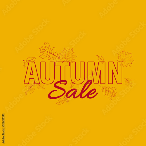 Autumn sale. Vector illustration in yellow design and falling leaves.